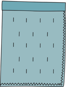 illustration showing fabric with vent holes cut in it having the sides sewn together